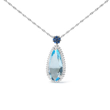 Load image into Gallery viewer, 18K White Gold 3/8 Cttw Pave Set Diamond and Sky Blue Topaz and Blue Sapphire Gemstone Floral Teardrop Halo 18" Pendant Necklace (G-H Color, SI2-I1 Clarity)
