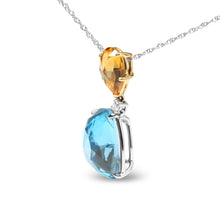 Load image into Gallery viewer, 18K White and Yellow Gold Diamond Accent and Yellow Citrine and Sky Blue Topaz Gemstone Dangle Drop 18" Pendant Necklace (G-H Color, SI1-SI2 Clarity)
