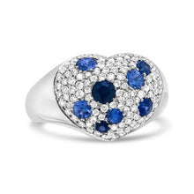 Load image into Gallery viewer, 18K White Gold Blue Sapphire and 5/8 Cttw Diamond Cluster Heart Shaped  Ring (F-G Color, VS1-VS2 Clarity) - Size 7.5
