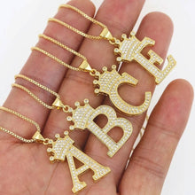 Load image into Gallery viewer, A-Z Alphabet Initial Crown Pendant Necklace
