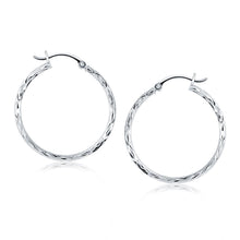 将图片加载到图库查看器，14k White Gold Diamond Cut Hoop Earrings
