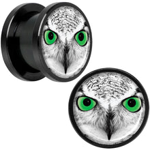 Load image into Gallery viewer, Black White Owl Black Anodized Screw Fit Plug Set 1/2
