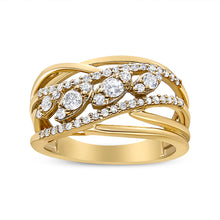 Load image into Gallery viewer, 10K Yellow Gold 1/2 Cttw Round-Cut Multi Row Diamond Split Shank Cocktail Ring (H-I Color, SI2-I1 Clarity) - Size 7
