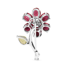 将图片加载到图库查看器，18K White Gold 1/3 Cttw Diamond, Pink Tourmaline, and Green Peridot Flower and Leaf Tulip Brooch Pin (H-I Color, VS2-SI1)
