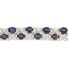 将图片加载到图库查看器，14K Yellow Gold Plated 12.53 Carat Genuine Blue Sapphire and White Diamond .925 Sterling Silver Bracelet
