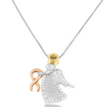 将图片加载到图库查看器，10K Tri-Color Gold Diamond-Accented Angel Awareness Ribbon Pendant Necklace (H-I Color, I1-I2 Clarity)
