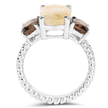 Load image into Gallery viewer, 5.75 Carat Genuine Golden Rutile &amp; Smoky Quartz .925 Sterling Silver Ring

