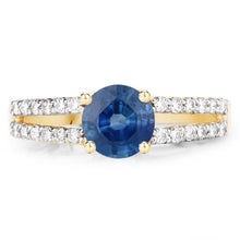 将图片加载到图库查看器，1.29 Carat Genuine Blue Sapphire and White Diamond 14K Yellow Gold Ring
