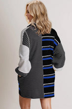 Load image into Gallery viewer, Full Size Striped Half Button Long Sleeve Mini Dress Trendy &amp; Casual Everyday Wear
