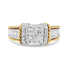 Load image into Gallery viewer, 14K White and Yellow Gold 1 1/2 Cttw Invisible Set Princess-Cut Diamond Quad Style Engagement Ring (H-I Color, SI2-I1 Clarity) - Ring Size 7
