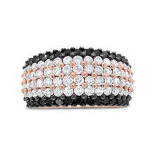 Load image into Gallery viewer, 18K Rose Gold 2 1/5 Cttw Black and White Diamond 6 Row Band Ring (F-G and Black Color, VS1-VS2 Clarity) - Ring Size 7
