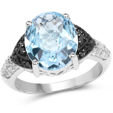 Load image into Gallery viewer, 5.37 Carat Genuine Swiss Blue Topaz, Black Diamond &amp; White Topaz .925 Sterling Silver Ring
