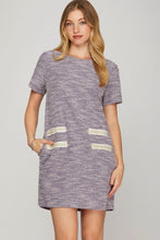 Load image into Gallery viewer, Full Size Short Sleeve Pearl Studded Trim Knit Tweed Dress Plus Size –Elegant and Glamorous Dress with Pearl Detailing for Upscale Events
