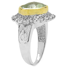 将图片加载到图库查看器，Two Tone Plated 4.16 Carat Genuine Green Amethyst &amp; White Topaz .925 Sterling Silver Ring
