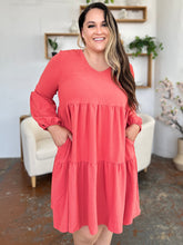 Load image into Gallery viewer, Light Green Double Take Full Size V-Neck Sleeve Tiered Dress with Pockets Elegant &amp; Comfortable Casual Dress
