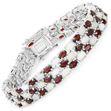 Load image into Gallery viewer, 24.08 Carat Genuine Opal and Garnet .925 Sterling Silver Bracelet
