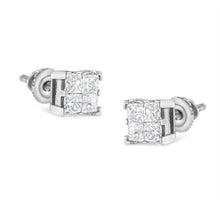 Load image into Gallery viewer, 10K White Gold 3/4 Cttw Invisible Set Princess-Cut Diamond Composite Square Stud Earrings (H-I Color, SI2-I1 Clarity)
