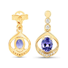 Load image into Gallery viewer, 0.76 Carat Genuine Tanzanite and White Diamond 14K Yellow Gold Earrings
