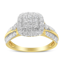 Load image into Gallery viewer, 10K Yellow Gold 1.0 Cttw Diamond Composite Cushion-Shape Halo 3-Band-Look Engagement Ring (H-I Color, SI1-SI2 Clarity) - Size 6-1/4
