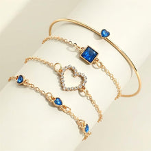Load image into Gallery viewer, 4pcs Rhinestone Alloy Bracelet Set – Minimalist Heart &amp; Square Design
