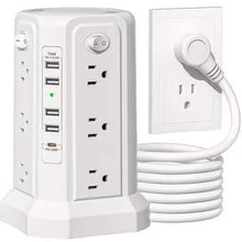 Load image into Gallery viewer, Surge Protector Tower 1800J with 4 USB A Ports, USB C (PD18W) Port, 12 AC Outlets and 10FT Cord
