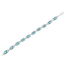 Load image into Gallery viewer, .925 Sterling Silver 7x7 mm Cushion Cut Blue Topaz and 1/20 cttw Round Cut Diamond Fashion Tennis Bracelet (I-J Color, I1-I2 Clarity) - 7"
