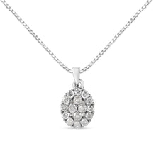 将图片加载到图库查看器，.925 Sterling Silver 1 1/2 Cttw Diamond Oval Cluster Pendant Necklace (I-J Color, I2-I3 Clarity) - 18"
