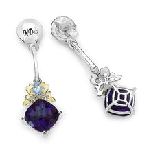 Load image into Gallery viewer, 3.79 Carat Genuine Amethyst, Blue Topaz &amp; White Diamond .925 Sterling Silver Earrings
