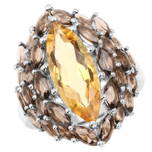 Load image into Gallery viewer, 6.20 Carat Genuine Citrine &amp; Smoky Quartz .925 Sterling Silver Ring
