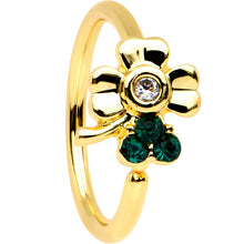 Load image into Gallery viewer, 20G 5/16 Green Gem Gold PVD Clover Bow Seamless Circular Ring
