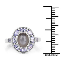 将图片加载到图库查看器，2.35 Carat Genuine Grey Moonstone and Tanzanite .925 Sterling Silver Ring
