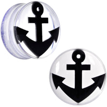 Load image into Gallery viewer, Clear Acrylic Black Anchor Saddle Plug Set 6mm to 20mm
