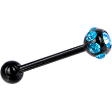 将图片加载到图库查看器，Aqua CZ Gem Black Titanium IP Barbell Tongue Ring
