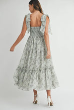 将图片加载到图库查看器，Floral Bust Ruched Midi Dress with Shoulder Tie For Women – Ruched Midi Dress For Summer, Floral Bust Dress, Shoulder Tie Dress, Feminine Midi Dress, Chic Event Dress
