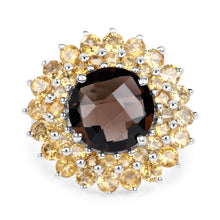 Load image into Gallery viewer, 8.56 Carat Genuine Smoky Quartz &amp; Citrine .925 Sterling Silver Ring
