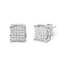 将图片加载到图库查看器，10K White Gold 1/2 Cttw Princess Cut Diamond Square Shaped Multi Stone Stud Earrings (H-I Color, SI1-SI2 Clarity)
