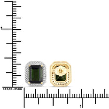 Load image into Gallery viewer, 3.57 Carat Genuine Green Tourmaline and White Diamond 14K Yellow Gold Earrings
