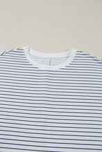 Load image into Gallery viewer, White Striped Round Neck Short Sleeve Mini Dress Casual &amp; Playful Everyday Look Dress
