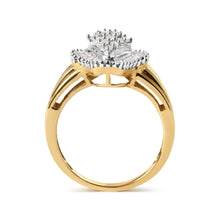 Load image into Gallery viewer, 10K Yellow Gold 1/2 Cttw Round And Baguette-cut Diamond Rhombus Head and Halo Ring (I-J Color, I1-I2 Clarity) - Ring Size 7
