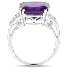 Load image into Gallery viewer, 5.87 Carat Genuine Amethyst and White Diamond .925 Sterling Silver Ring

