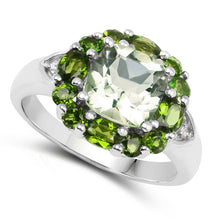 Load image into Gallery viewer, 3.49 Carat Genuine Green Amethyst, Chrome Diopside &amp; White Topaz .925 Sterling Silver Ring
