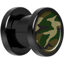 Load image into Gallery viewer, Woodland Camo Print Black Anodized Screw Fit Plug Set 0G
