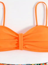 将图片加载到图库查看器，Bikini Tangerine Red Tropical Floral High Waist 2 Piece Swimsuit for Women – Stretchy Off the Shoulder Lace Up Bikini Set with Tummy Control and Customized Fit – Vibrant Summer Beachwear for Vacation Poolside and Resort Looks
