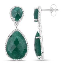 Load image into Gallery viewer, 19.42 Carat Dyed Emerald and White Topaz .925 Sterling Silver Earrings
