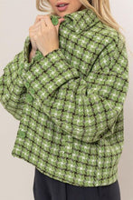 Load image into Gallery viewer, Cute Green Tweed Plaid Button Up Collared Neck Jacket Classic &amp; Elegant Layering Piece Everyday Jacket
