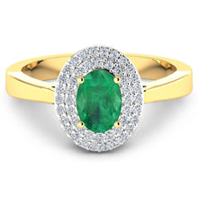 Load image into Gallery viewer, 0.88 Carat Genuine Zambian Emerald  and White Diamond 14K Yellow Gold Ring
