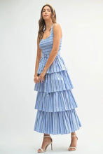 将图片加载到图库查看器，Pin Stripe Smocked Bodice Layered Midi Dress – Smocked Bodice Dress, Fluttering Pinstripe Midi Dress, Layered Midi Dress, Trendy Midi Dress, Flattering Pinstripe Dress
