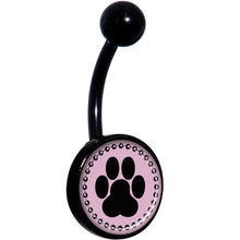 Load image into Gallery viewer, Black on Pink Paw Print Black Belly Ring
