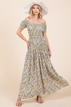 Load image into Gallery viewer, New Summer Flower Print Puff Sleeve Gathered Maxi Dress – Romantic and Feminine Floral Dress with Dramatic Sleeves
