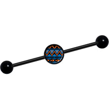 Load image into Gallery viewer, 14G Blue Orange Tribal Print Black Industrial Barbell 37mm
